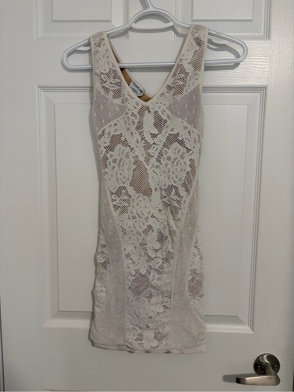 bebe Cream Crochet Lace V-Neck Dress